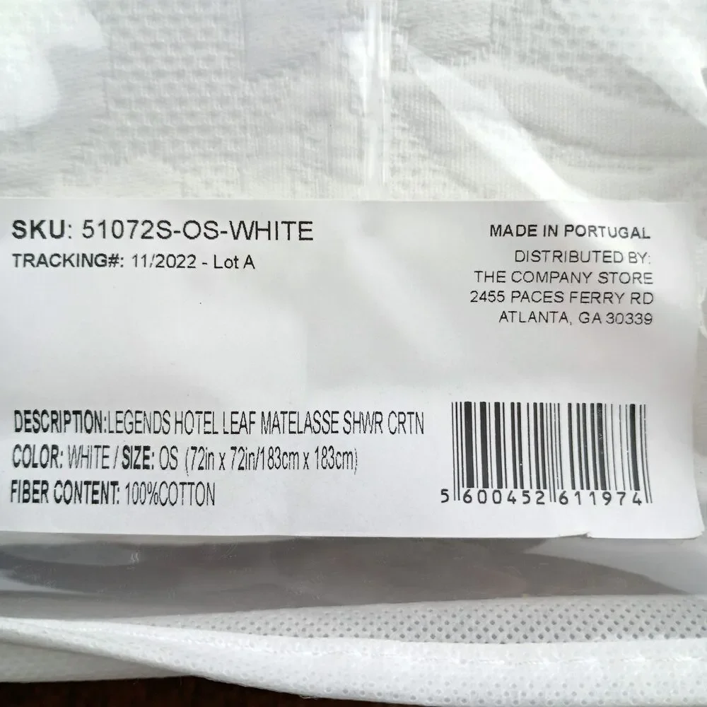 The Company Store Legends Hotel Leaf Matelasse Shower Curtain White72X72 Inch